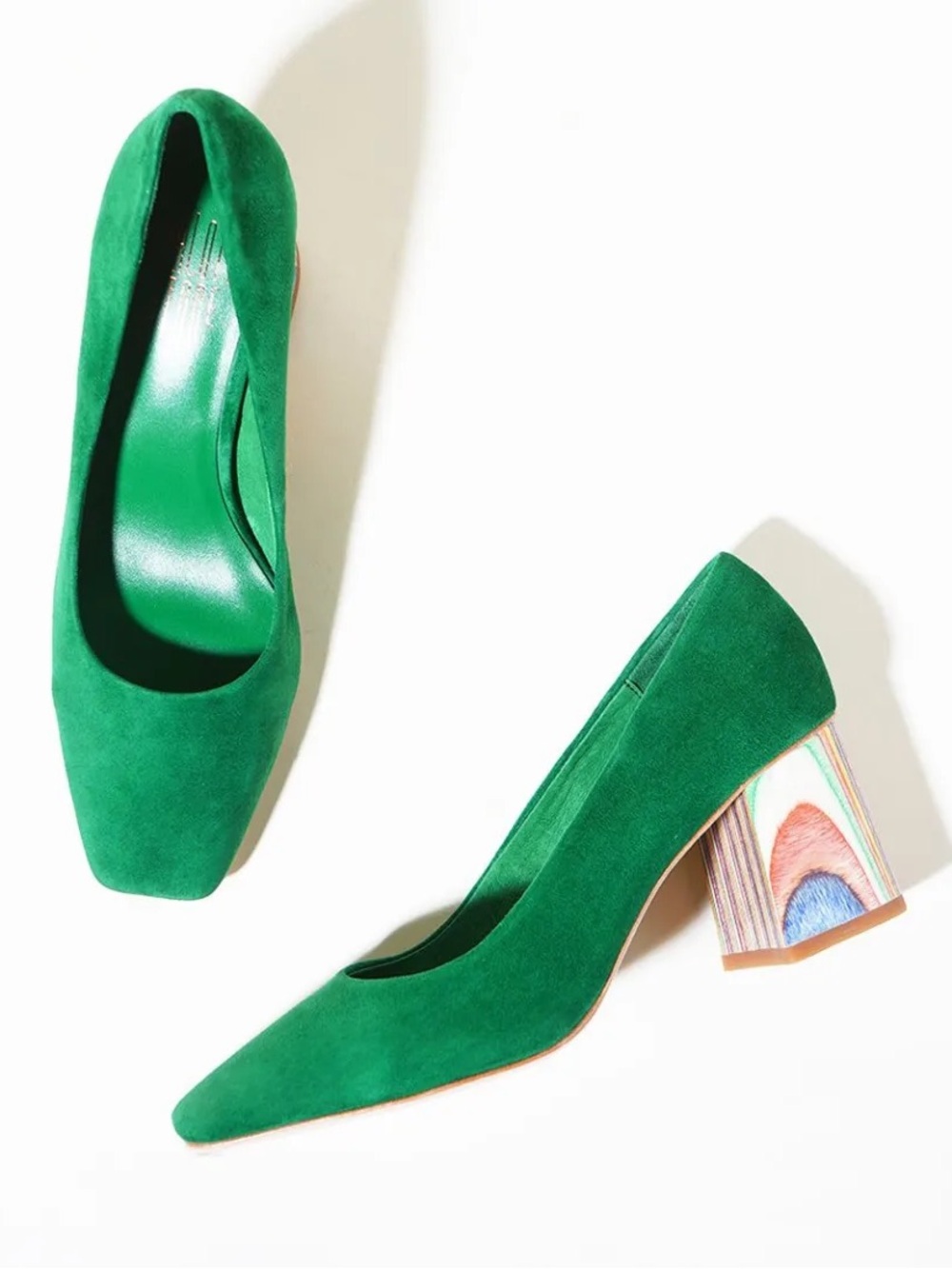 Charlotte Stone Estee Heel Green Suede Block Heel Pumps - Women's Dress Shoes - Picture 5 of 13